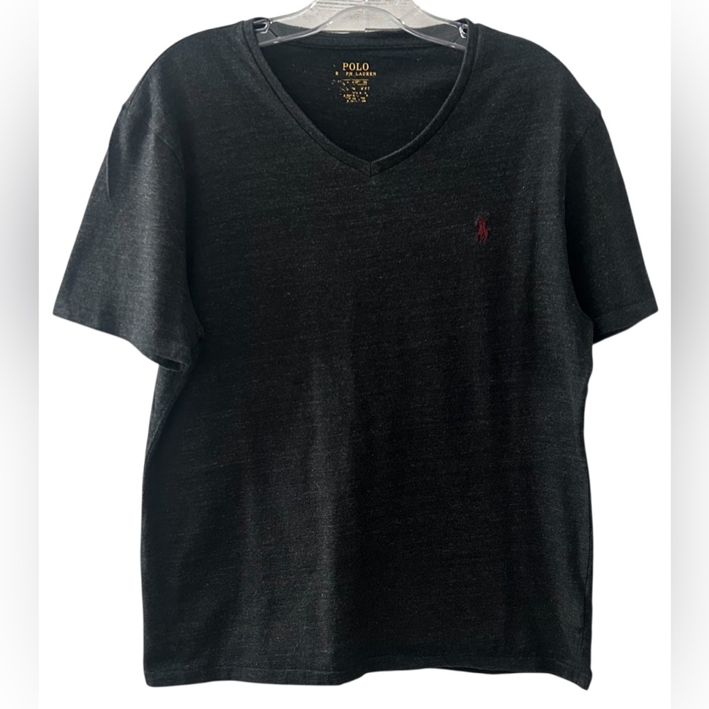 POLO RALPH LAUREN Gray V-Neck T-Shirt with Maroon Pony Logo Boys XL 18-20